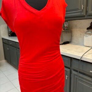 Splendid V Neck Ruched Short Sleeve Dress